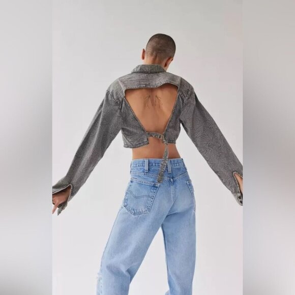 Urban outfitters BDG Davidson cutout button down cropped denim jacket XS - Picture 1 of 6